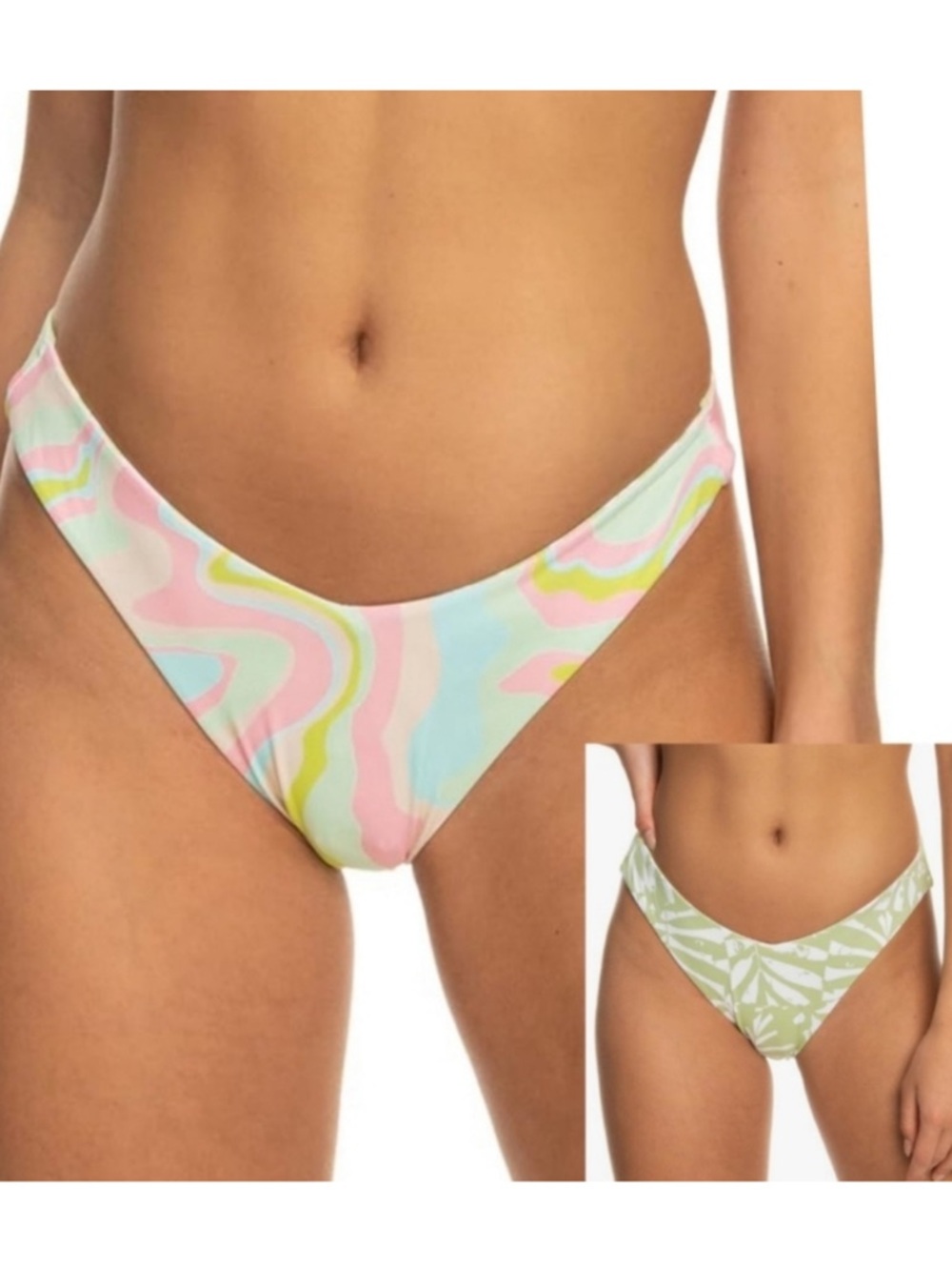 Roxy Tropics Reversible‎ Bikini Bottoms Abstract Pastel Medium